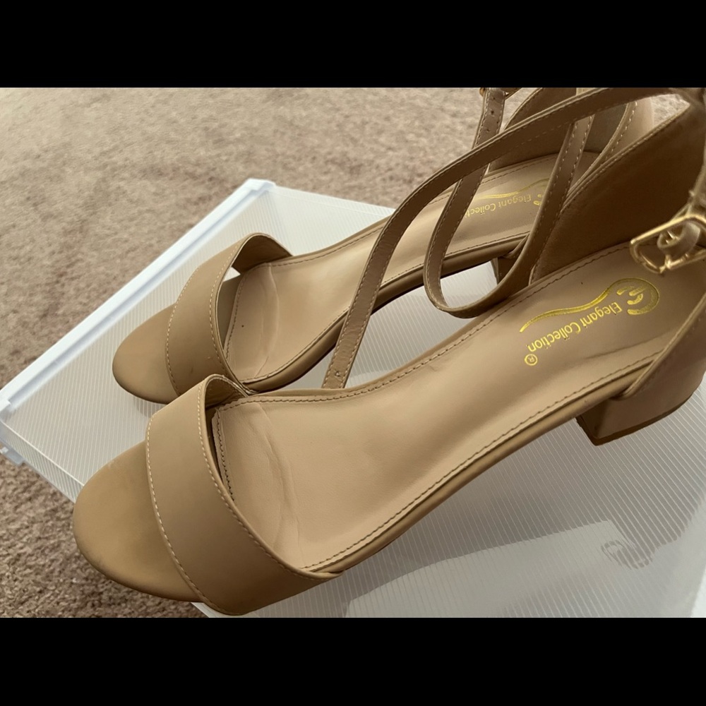 Women’s size 8.5 tan 1” open toe heels